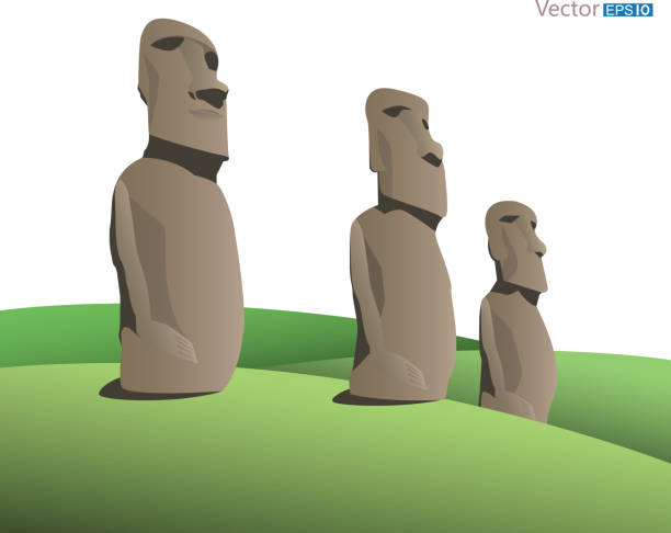 wyspa wielkanocna - easter island moai statue chile sculpture stock illustrations