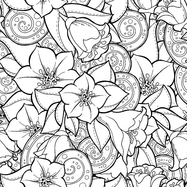 w bezszwowe tło wektor z gryzmoły, kwiatów i paisley. - asian ethnicity pattern textile seamless stock illustrations