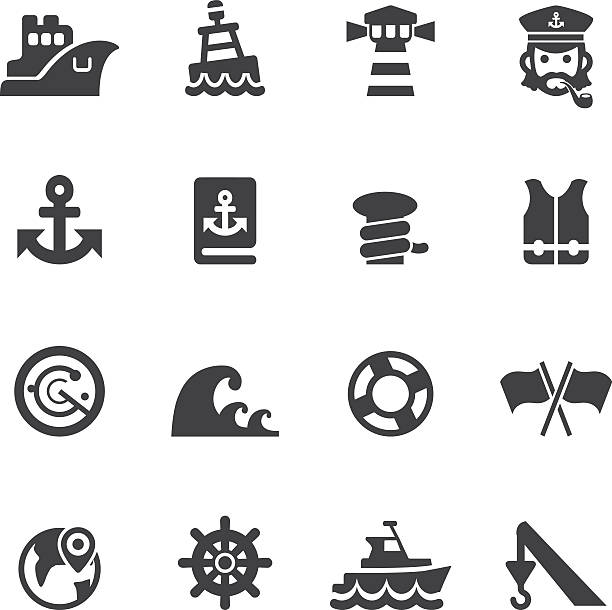 port-icons-silhouette icons/eps10 - land in sicht stock-grafiken, -clipart, -cartoons und -symbole