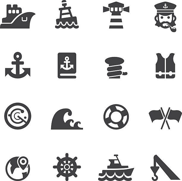 port ikony sylwetka ikony/eps10 - nautical vessel buoy passenger ship computer icon stock illustrations