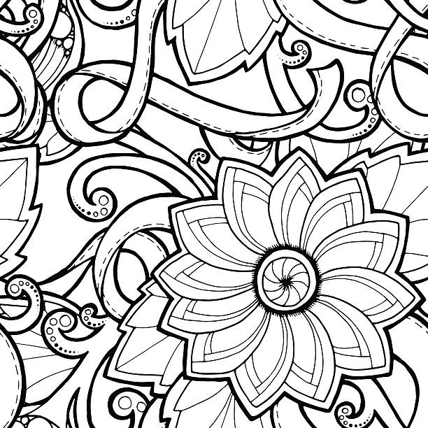 nahtlose hintergrund vektor mit kritzeleien, blumen und paisley-motiv. - asian ethnicity pattern textile seamless stock-grafiken, -clipart, -cartoons und -symbole