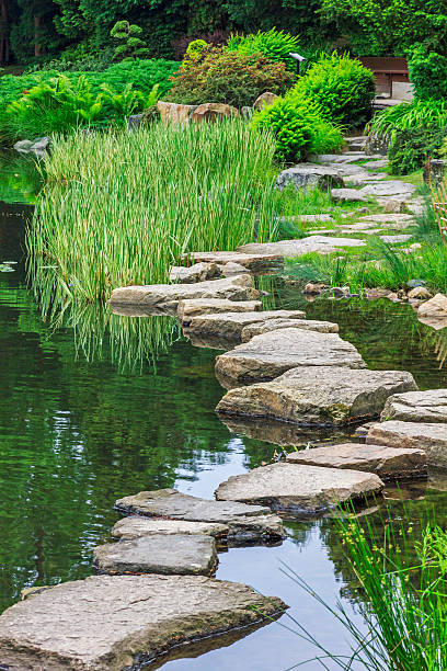 stone path across water- ishibashi stock photo