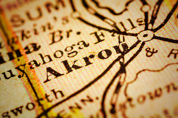istock Akron, Ohio on an Antique map 498650398