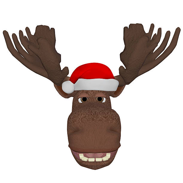 istock cartoon moose with a christmas cap 498650584