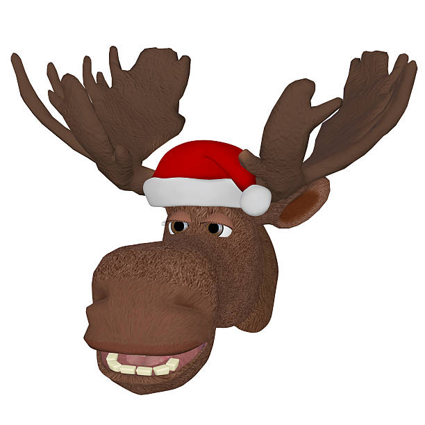 istock cartoon moose with a christmas cap 498650602