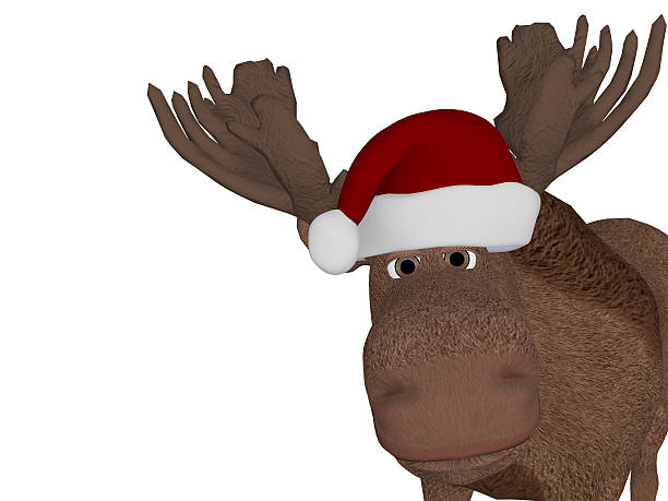 istock Cute cartoon 3d moose with a christmas hat 498650636