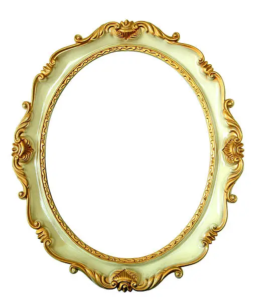 Vintage oval golden frame isolated on white background