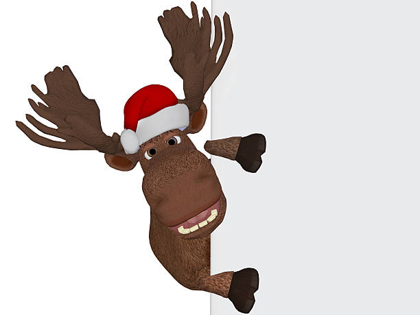 Christmas cartoon Moose with a blank board stock photo