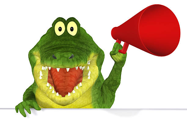 istock Cartoon crocodile wizh a blank board and megaphone 498652242
