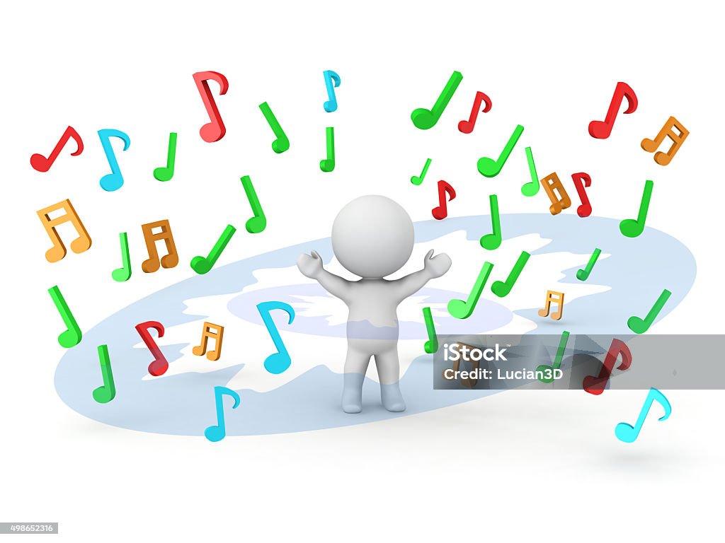 Musical Note Man 3d Man And Explosion Of Musical Notes Stock Photo - Download Image Now ...