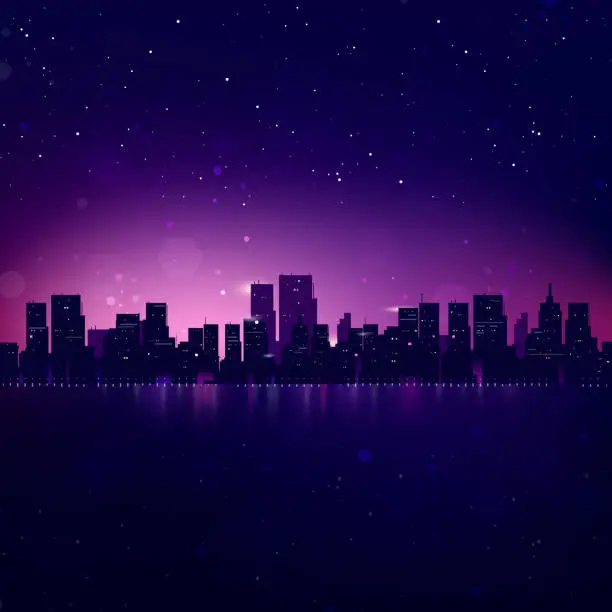 Vector illustration of Night City Skyline. Vector Cityscape Background