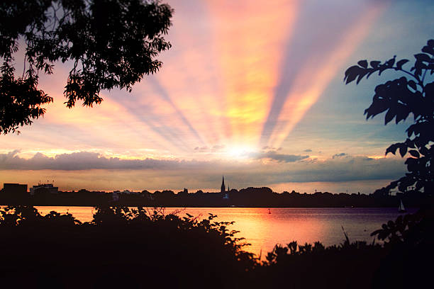 Sunset Alster Lake Hamburg