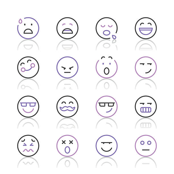 Emoji Icons set 7 | Purple Line series Set of 16 professional and pixel perfect icons ready to be used in all kinds of design projects. EPS 10 file. relieved face stock illustrations