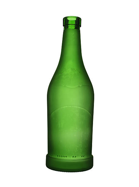 istock Green glass bottle of wine isolated on a white background. 498664366
