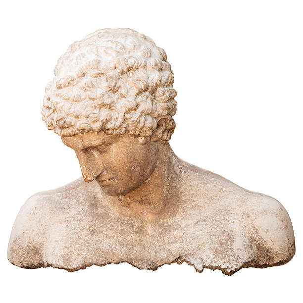 antigua atleta torso de un hombre aislado en blanco - busto escultura fotografías e imágenes de stock