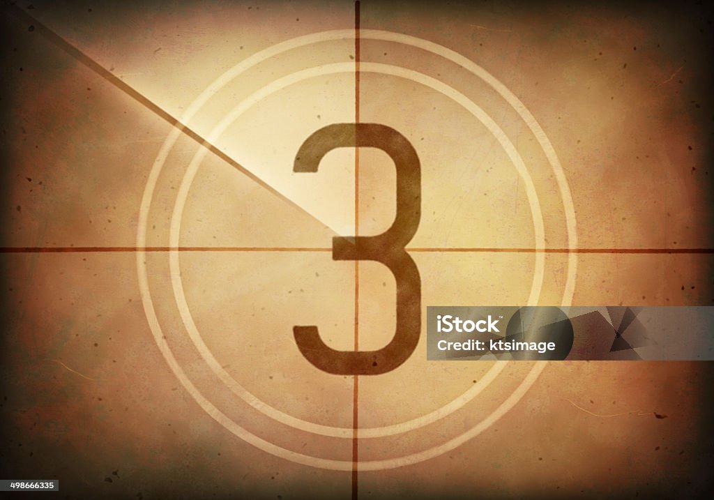 Countdown Three Countdown on the old movie screen. High resolution image with detailed quality. Countdown Stock Photo