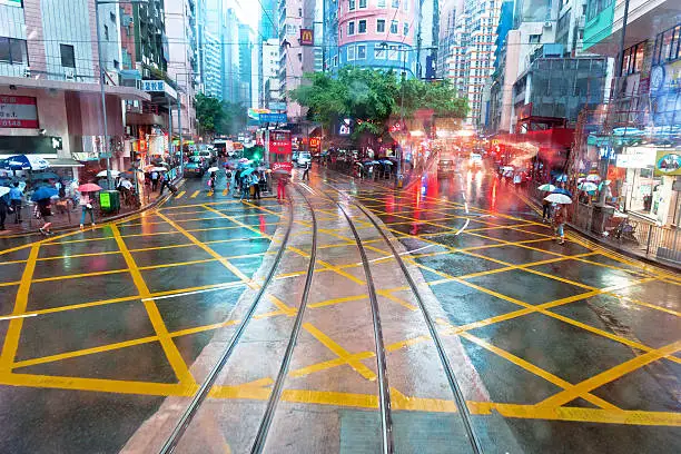 Street Under the Rain, Hong Kong, Asia.