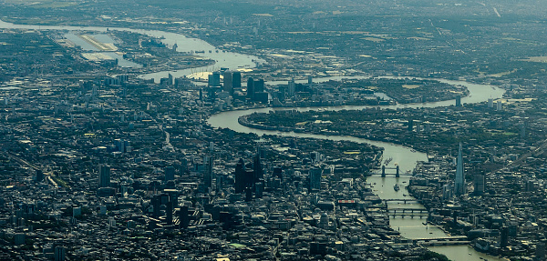 Aerial View looking East over London city centre