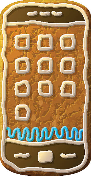 Gingerbread smartphone decorated colored icing vector art illustration