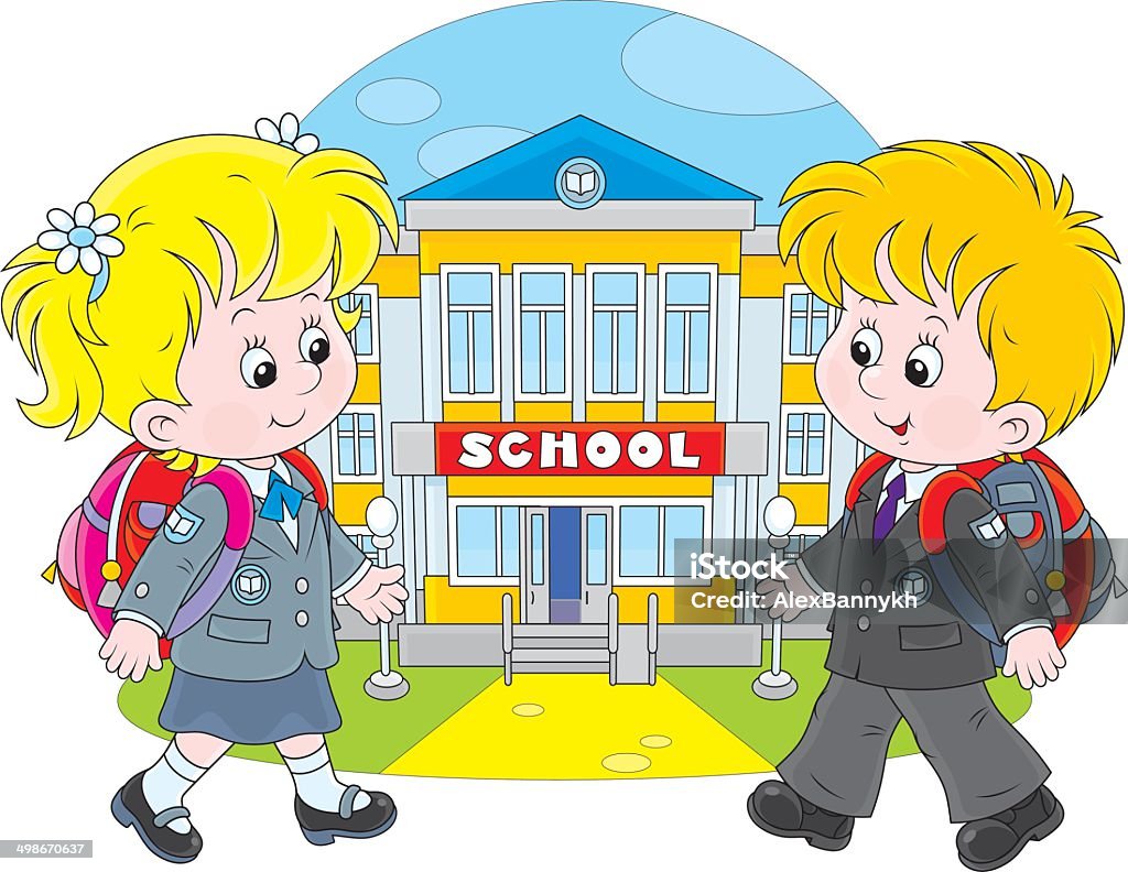 Schoolchildren going to school Schoolgirl and schoolboy walking to school Baby - Human Age stock vector