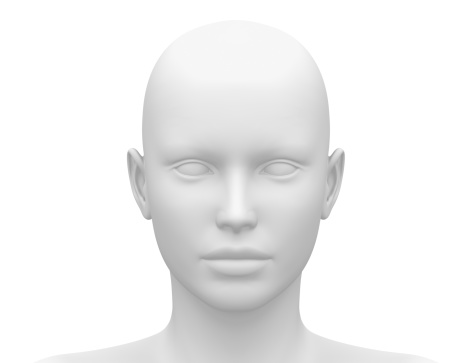 Head and shoulder of mannequin against green background