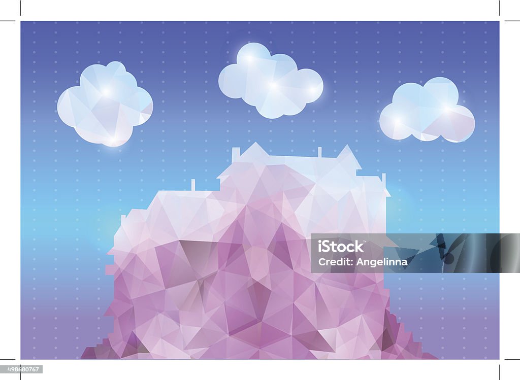 Abstrato polygonal casa com nuvens e fundo - Vetor de Abstrato royalty-free