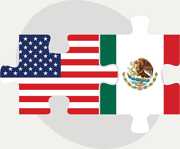 ilustrações de stock, clip art, desenhos animados e ícones de dos estados unidos e o méxico bandeiras de'puzzle' - mexican flag mexico flag digitally generated image