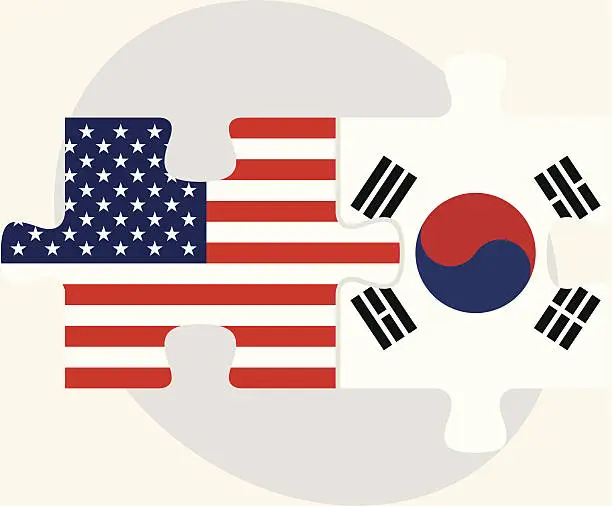 Vector illustration of USA and South Korea Flags in puzzle