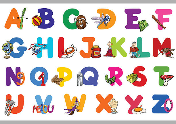 ilustraciones, imágenes clip art, dibujos animados e iconos de stock de alfabeto de capacitación para niños - alphabetical order elementary school building letter b education