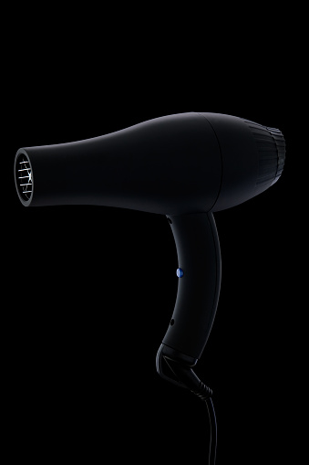 Hairdryer On Black Background Stock Photo - Download Image Now - Hair Dryer,  Black Background, Beauty Spa - iStock