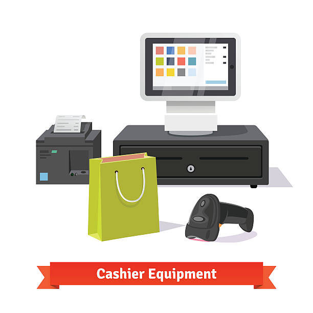 ilustraciones, imágenes clip art, dibujos animados e iconos de stock de todo para pequeñas comercial de pagos - cash register register wealth checkout counter