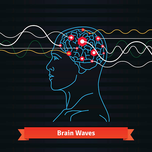 illustrazioni stock, clip art, cartoni animati e icone di tendenza di cervello onde. elettrodi collegato a un uomo testa - electrode