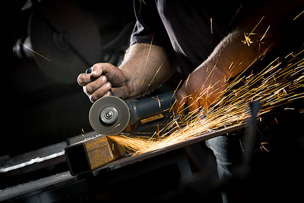 metal sawing close up stock photo