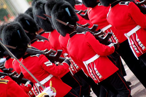 London, United Kingdom - May 29, 2023:  changing of the guard parade in London. People are watching from the  sides.