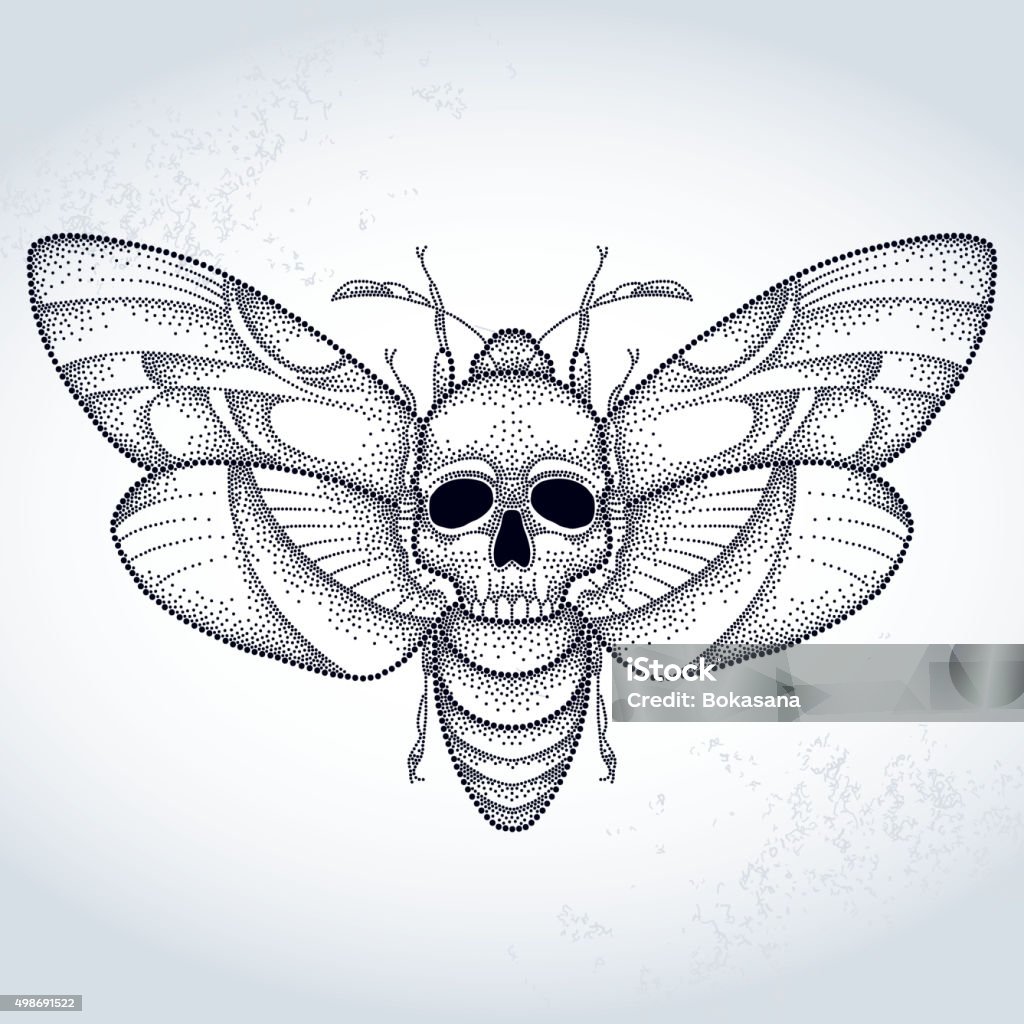 Dotted Death's head hawk moth or Acherontia atropos Death's head hawk moth or Acherontia atropos in dotted style on the textured background Animal Wing stock vector