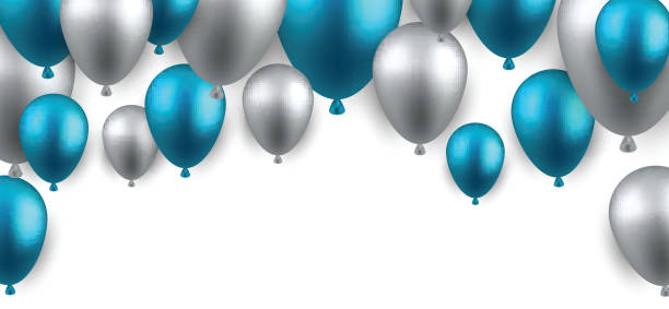 ilustraciones, imágenes clip art, dibujos animados e iconos de stock de celebrar con globos fondo de arco - mid air balloon gray decoration