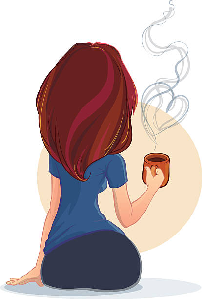 молодая привлекательная женщина с чашкой кофе или чая - beautiful heart shape beauty caucasian stock illustrations