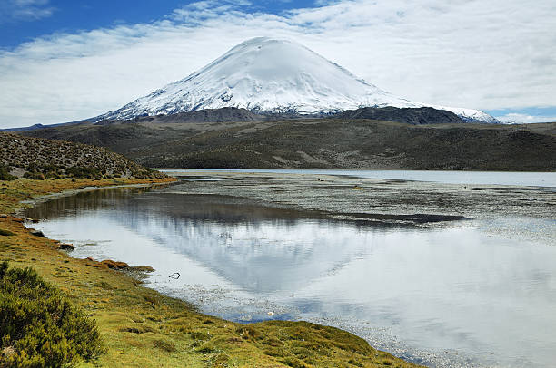 istock Snow capped high mountains reflected in Lake Chungara 498693938