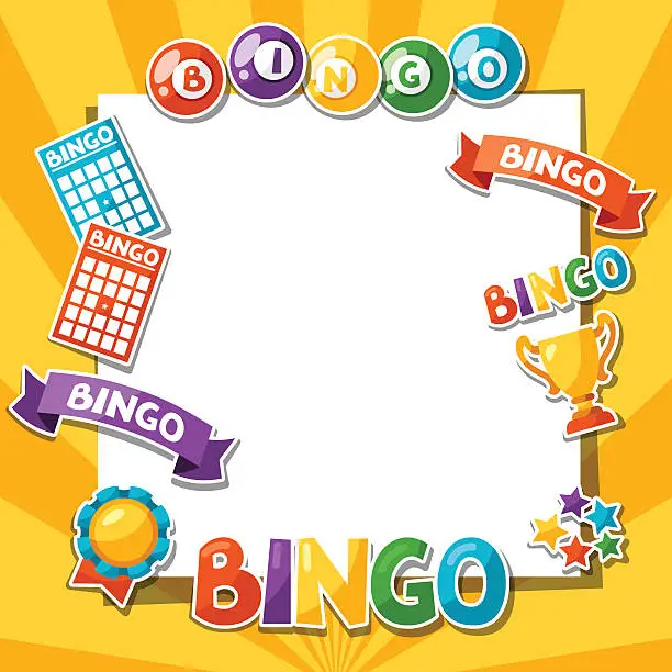 Vector illustration of Bingo or lottery game background with balls and cards