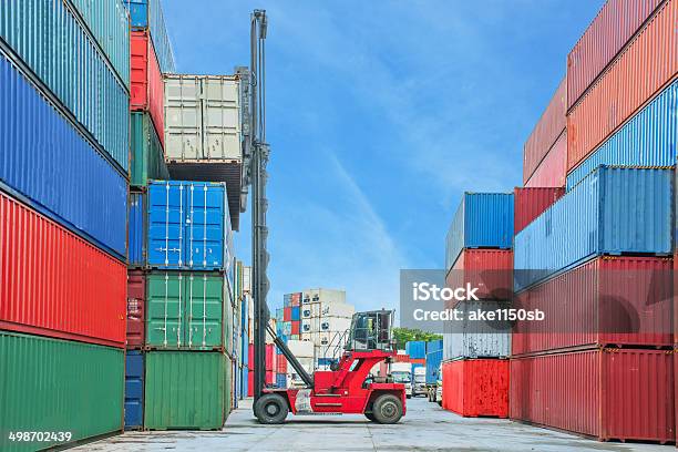 Crane Lifter Handling Container Box Loading To Truck In Import Stock Photo - Download Image Now