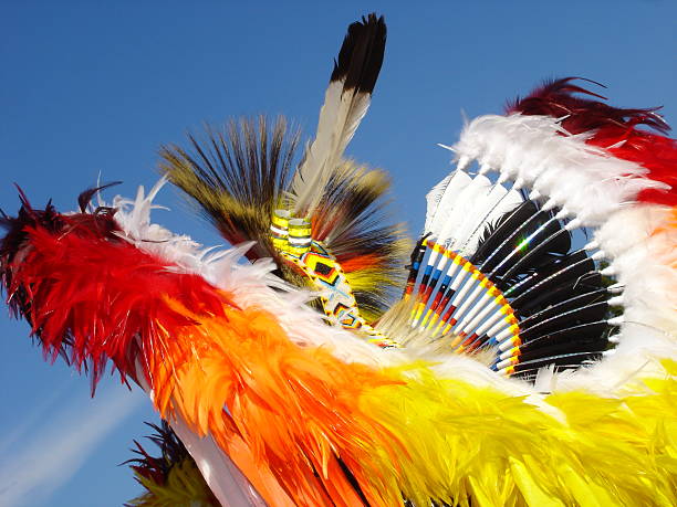 avec coiffe amérindienne - feather headdress photos et images de collection