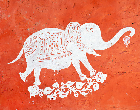 elephant painting on a house wall in india - rajasthan