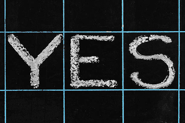 yes word handwritten on black chalkboard