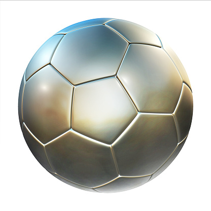 shiny football (soccer ball) on the reflective background 3d illustration