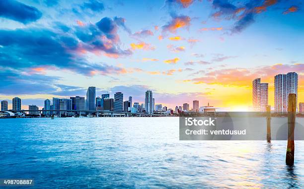 Miami City By Night Stock Photo - Download Image Now - Bay of Water, Building Exterior, City