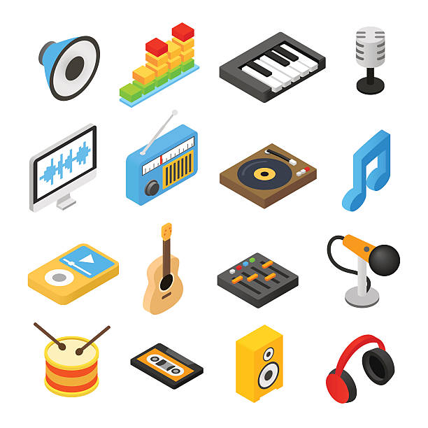 ilustrações de stock, clip art, desenhos animados e ícones de música minibarra de ferramentas ícones 3d - digitally generated image audio equipment music recording studio