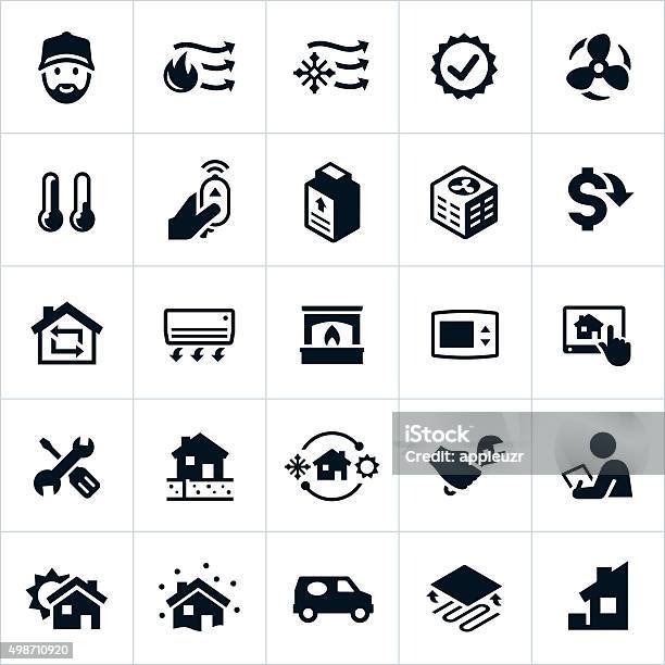 Home Heating And Cooling Icons Stock Illustration - Download Image Now - Icon Symbol, Air Conditioner, Repairing