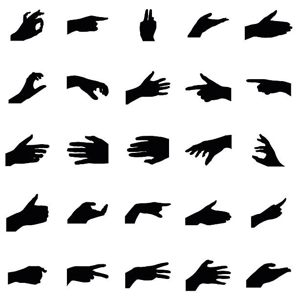Hands silhouettes set Hands silhouettes set. Black icons isolated on a white pistol clipart stock illustrations
