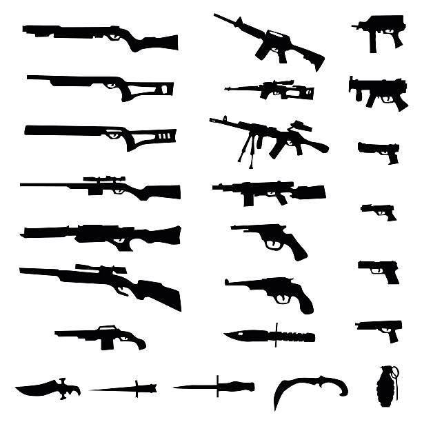 武器シルエットセット - gun handgun silhouette outline点のイラスト素材／クリップアート素材／マンガ素材／アイコン素材