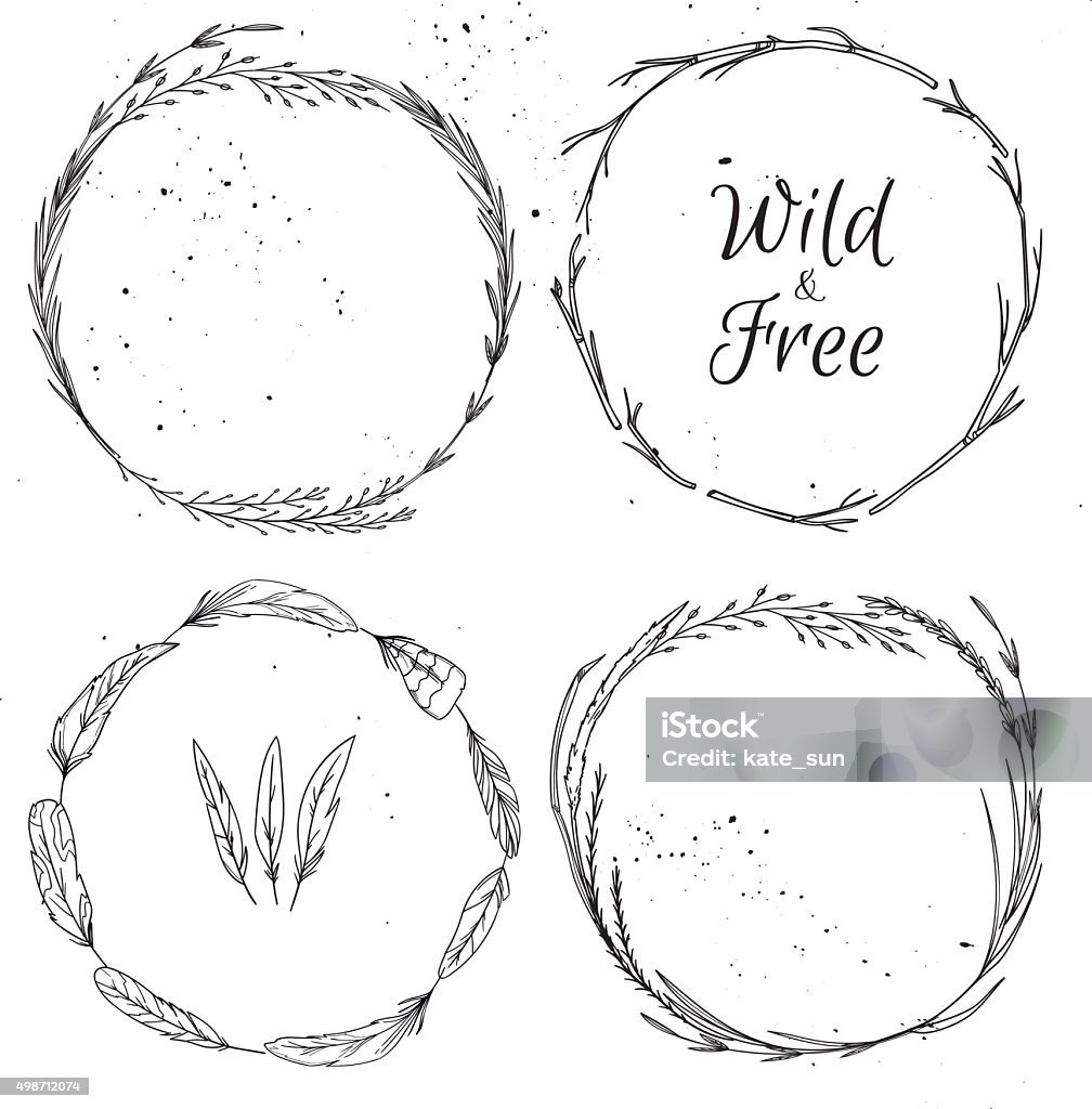 Hand drawn vector illustration.  Vintage decorative collection. Hand drawn vector illustration.  Vintage decorative collection.  Tribal design elements. Wreaths and laurels Circle stock vector